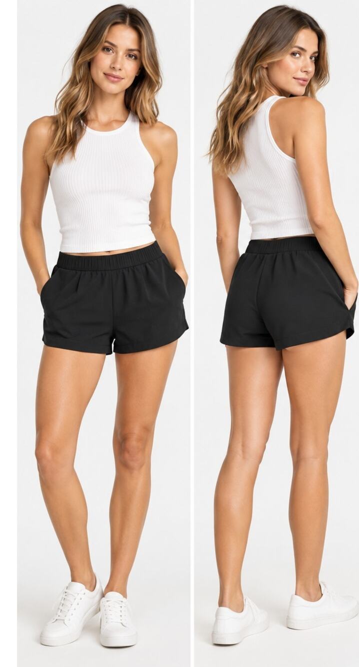 BCBG MAXAZRIA BLACK CHIFFON RELAXED FIT ELASTIC WAIST SHORTS SIZE L
